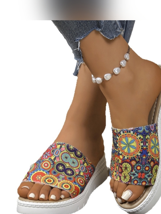 Just Jen Shoes - Bohemian Colorful Pattern Platform Sandals for Women - Multicolor